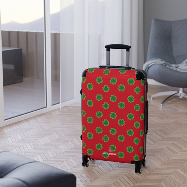Red Clover Print Suitcases, Irish Style St. Patrick's Day Designer Suitcase Luggage (Small, Medium, Large)