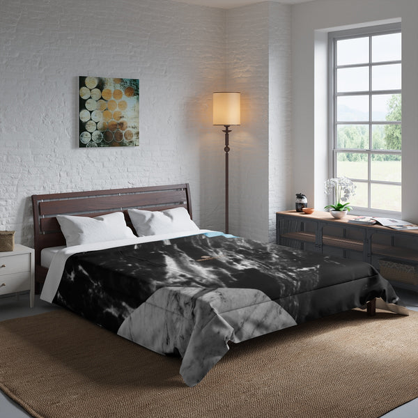 Gray Blue White Marble Print Best Comforter For King/Queen/Full/Twin Bed-Made in USA-Comforter-Heidi Kimura Art LLC