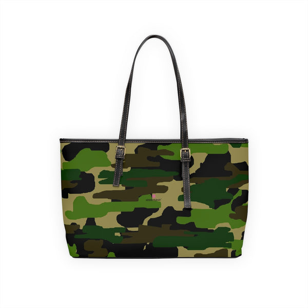 Green Camo Tote Bag, PU Leather Shoulder Hand Work Bag