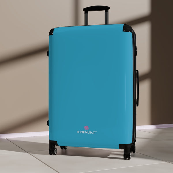 Turquoise Blue Solid Color Suitcases, Modern Simple Minimalist Designer Suitcase Luggage (Small, Medium, Large) Unique Cute Spacious Versatile and Lightweight Carry-On or Checked In Suitcase, Best Personal Superior Designer Adult's Travel Bag Custom Luggage - Gift For Him or Her - Made in USA/ UK