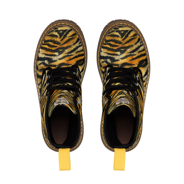Fierce Wild Tiger Stripe Animal Print Men's Lace-Up Winter Boots Cap Toe Shoes-Men's Winter Boots-Heidi Kimura Art LLC