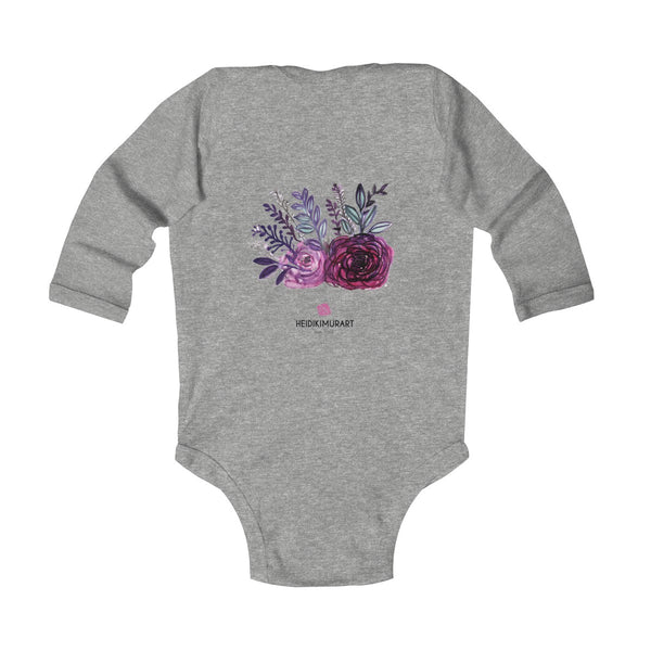 Floral Rose Print Infant Long Sleeve Bodysuit - Made in United Kingdom (Size: 6M-24M)-Kids clothes-Heidi Kimura Art LLC