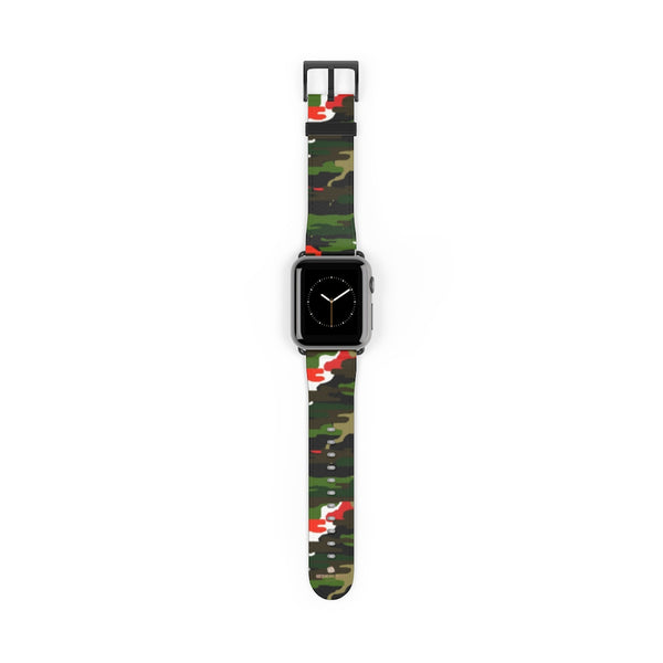 White Green Red Camo Print 38mm/42mm Watch Band For Apple Watches- Made in USA-Watch Band-Heidi Kimura Art LLC