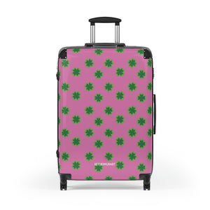 Pink Clover Print Suitcases, Irish Style St. Patrick's Day Holiday Designer Suitcase Luggage (Small, Medium, Large) Unique Cute Spacious Versatile and Lightweight Carry-On or Checked In Suitcase, Best Personal Superior Designer Adult's Travel Bag Custom Luggage - Gift For Him or Her - Made in USA/ UK