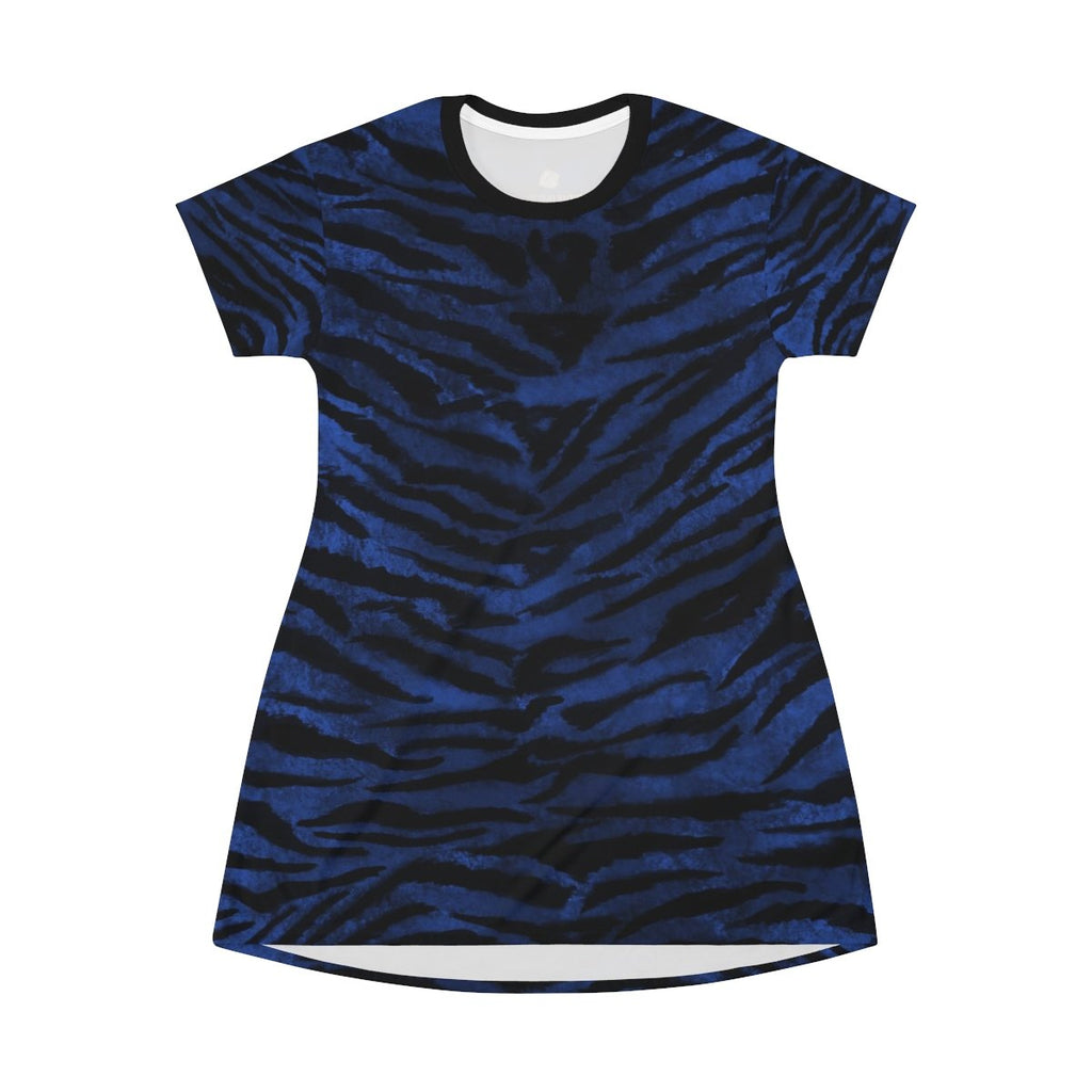 Navy Blue Tiger Dress, Tiger Stripe Animal Print Long Crew Neck T-shirt Dress-Made in USA | Heidikimurart Limited Navy Blue Tiger Dress, Tiger Stripe Animal Print Long Crew Neck T-shirt Dress-Made in USA | Heidikimurart Limited