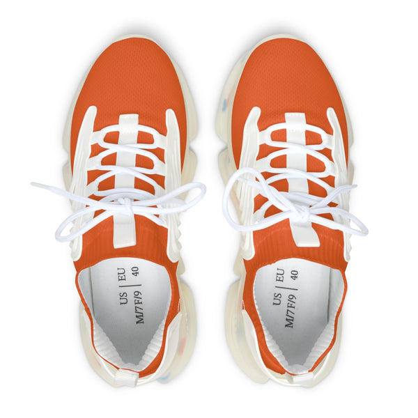 Orange Women's Mesh Sneakers, Solid Orange Color Laced up Mesh Sneakers For Women (US Size: 5.5-12) Mesh Athletic Shoes, Womens Mesh Shoes, Mesh Shoes Women, Women's Classic Low Top Mesh Sneaker, Women's  Breathable Mesh Shoes, Mesh Sneakers Casual Shoes 