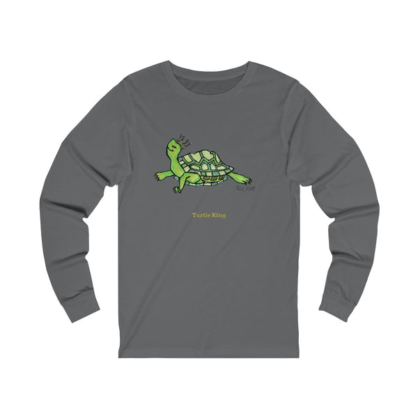 Turtle King Unisex Jersey Long Sleeve Tee Unisex T-Shirt, Made in USA (Size: X-2XL)-Long-sleeve-Asphalt-S-Heidi Kimura Art LLC