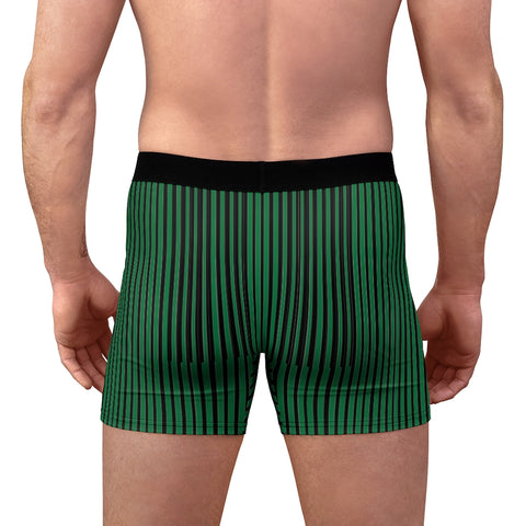 Green Black Striped Men's Underwear, Vertical Striped Print Best Underwear For Men Sexy Hot Men's Boxer Briefs Hipster Lightweight 2-sided Soft Fleece Lined Fit Underwear - (US Size: XS-3XL)