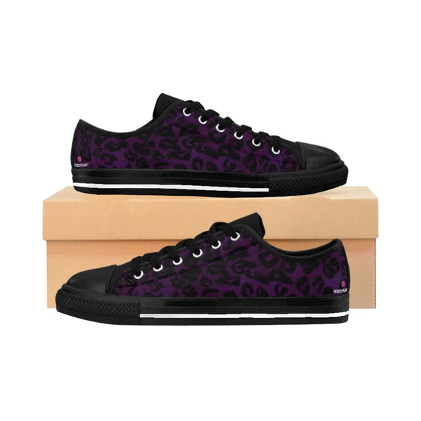 Purple Leopard Print Women's Sneakers, Dark Purple Leopard Spots Animal Skin Print Designer Best Fashion Low Top Canvas Lightweight Premium Quality Women's Sneakers (US Size: 6-12)