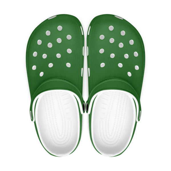 Pine Green Color Unisex Clogs, Best Solid Green Color Classic Solid Color Printed Adult's Lightweight Anti-Slip Unisex Extra Comfy Soft Breathable Supportive Clogs Flip Flop Pool Water Beach Slippers Sandals Shoes For Men or Women, Men's US Size: 3.5-12, Women's US Size: 4-12