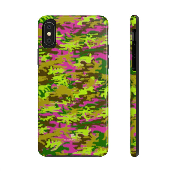 Hot Pink Green Camo iPhone Case, Case Mate Tough Samsung Galaxy Phone Cases-Phone Case-Printify-iPhone XS-Heidi Kimura Art LLC