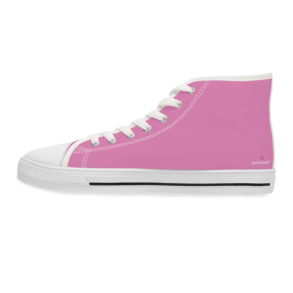 Pink Ladies' High Tops, Solid Color Best Women's High Top Sneakers Canvas Tennis Shoes