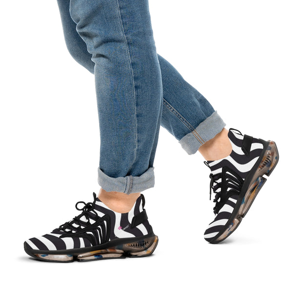 White Black Wavy Men's Shoes, Comfy Waves Swirl Print Comfy Men's Mesh-Knit Designer Premium Laced Up Breathable Comfy Sports Sneakers Shoes (US Size: 5-12)
