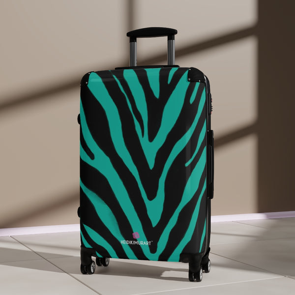 Blue Zebra Print Suitcases, Zebra Striped Animal Print Designer Suitcase Luggage (Small, Medium, Large)