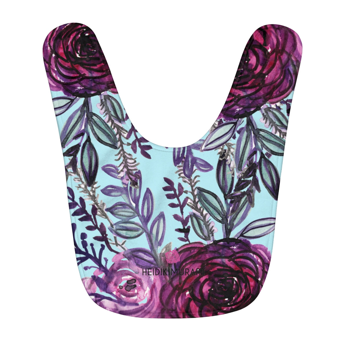 Blue Purple Floral Rose Cute Toddler Fleece Baby Bib - Designed and Made in USA-Kids clothes-One Size-Heidi Kimura Art LLC