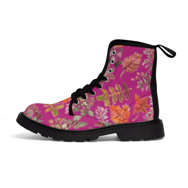 Hot Pink Fall Women's Boots, Fall Leaves Print Women's Boots, Best Winter Boots For Women (US Size 6.5-11)