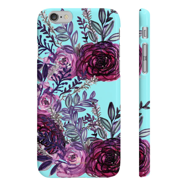 Light Blue Slim iPhone/ Samsung Galaxy Floral Purple Rose Phone Case, Made in UK-Phone Case-iPhone 6/6S Slim-Glossy-Heidi Kimura Art LLC