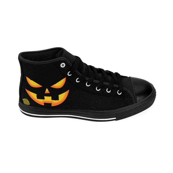 Men's Halloween Orange Creepy Pumpkin Face Men's High-Top Sneakers-Men's High Top Sneakers-Heidi Kimura Art LLC