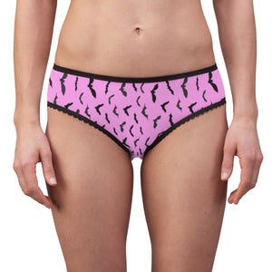 Pink Cute Black Bats Print Halloween Women's Briefs Panties Underwear-Women's Underwear-L-Black Seams-Heidi Kimura Art LLC