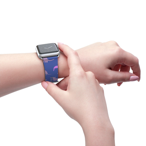 Purple Pink Cats Print 38mm/42mm Premium Watch Band For Apple Watch- Made in USA-Watch Band-Heidi Kimura Art LLC