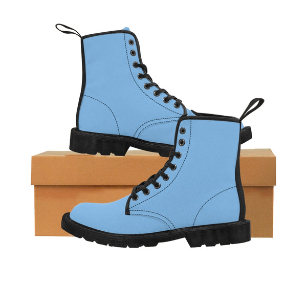 Light Blue Men's Boots, Solid Color Print Men's Canvas Winter Bestseller Premium Quality Laced Up Boots Anti Heat + Moisture Designer Men's Winter Boots (US Size: 7-10.5)