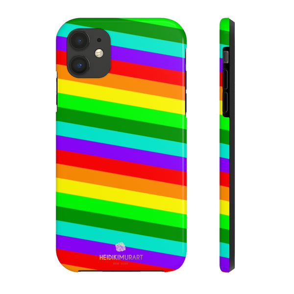 Rainbow Stripe Gay Pride iPhone Case, Colorful Case Mate Tough Samsung Galaxy Phone Cases-Phone Case-Printify-iPhone 11-Heidi Kimura Art LLC
