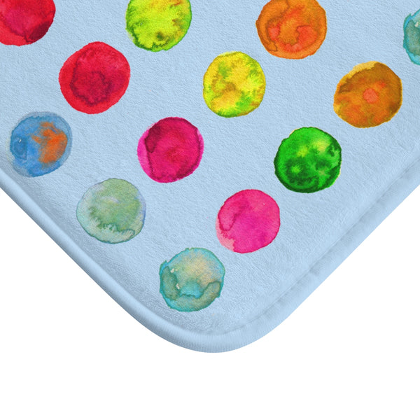 Polka Dot Bath Mat, Baby Pastel Blue Colorful Dots Print Microfiber Bath Mat- Made in USA-Bath Mat-Heidi Kimura Art LLC