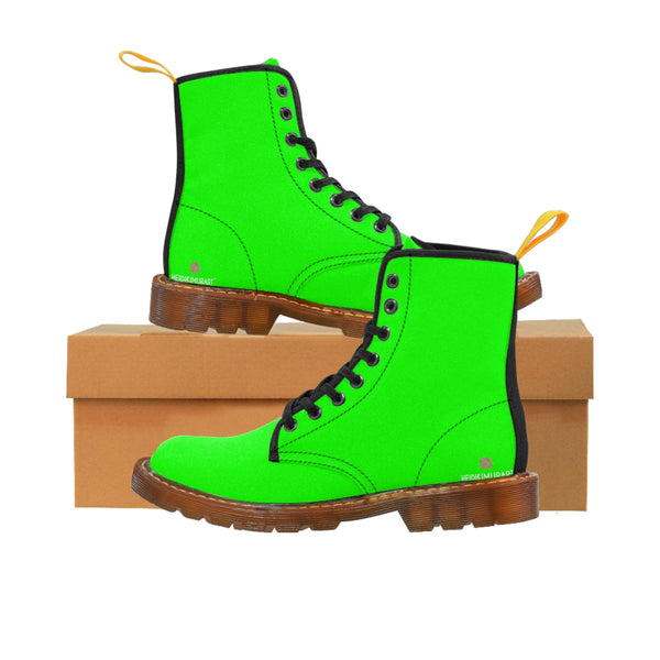Bright Green Women's Canvas Boots, Bright Green Solid Green Print Winter Boots For Women
