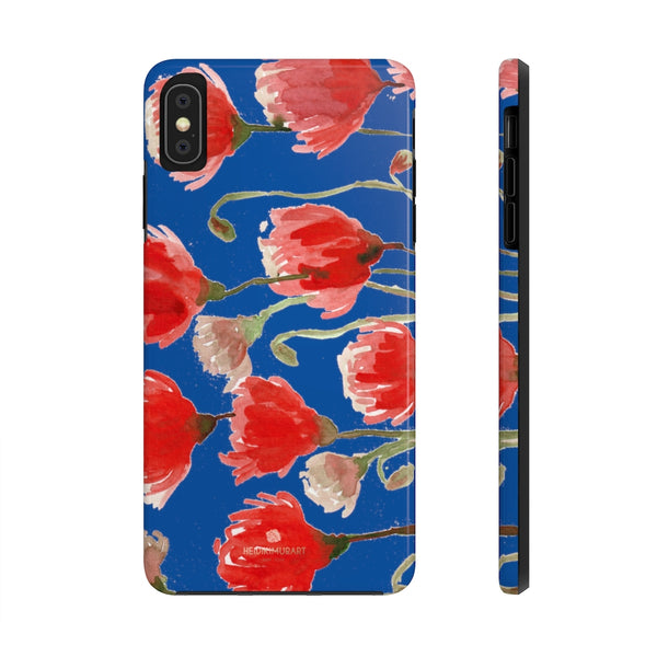 Dark Blue Red Tulip Phone Case, Floral Print Flower Case Mate Tough Phone Cases-Made in USA - Heidikimurart Limited 