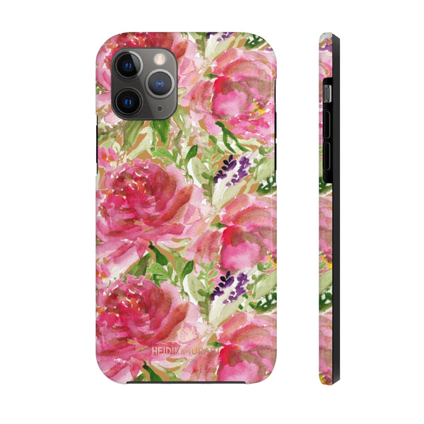 Brown Pink Rose Print Phone Case, Floral Print Case Mate Tough Phone Cases-Made in USA - Heidikimurart Limited 