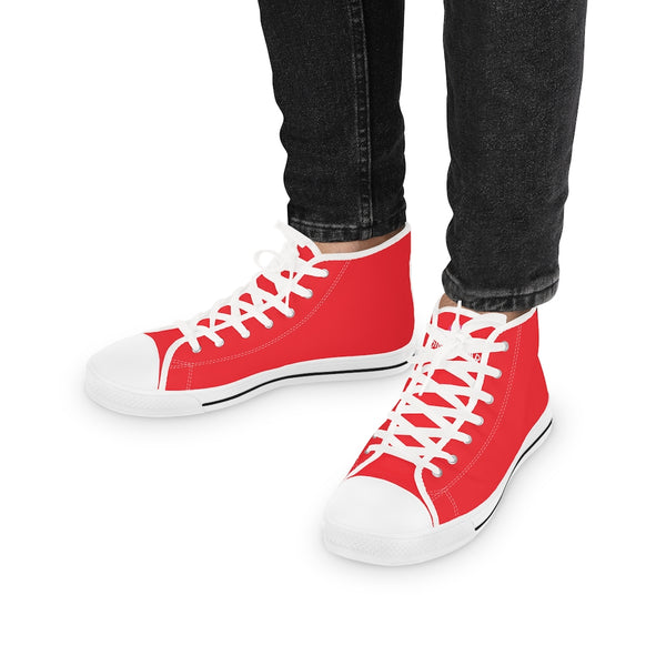 Red Color Men's High Tops, Modern Red Minimalist Best Men's High Top Sneakers (US Size: 5-14)