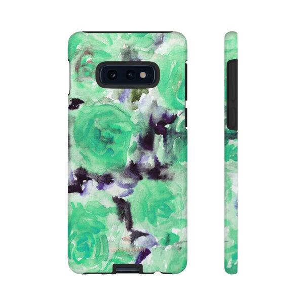 Turquoise Floral Print Tough Cases, Designer Phone Case-Made in USA-Phone Case-Printify-Samsung Galaxy S10E-Glossy-Heidi Kimura Art LLC