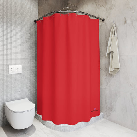 Bright Red Polyester Shower Curtain, Modern Minimalist Solid Color Print 71" × 74" Modern Kids or Adults Colorful Best Premium Quality American Style One-Sided Luxury Durable Stylish Unique Interior Bathroom Shower Curtains - Printed in USA