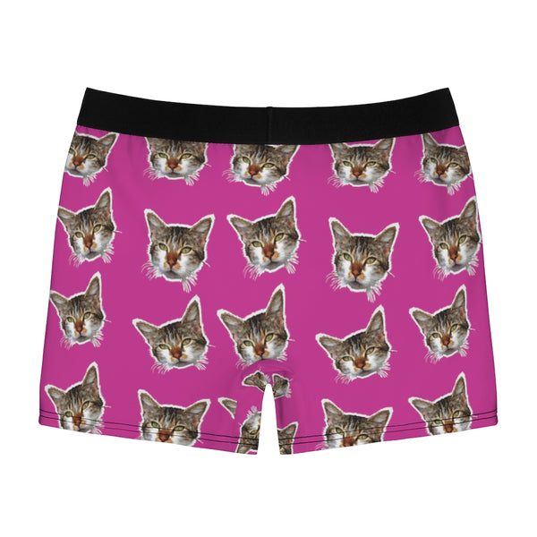 Hot Pink Cat Print Men's Underwear, Cute Cat Boxer Briefs For Men, Sexy Hot Men's Boxer Briefs Hipster Lightweight 2-sided Soft Fleece Lined Fit Underwear - (US Size: XS-3XL) Cat Boxers For Men/ Guys, Men's Boxer Briefs Cute Cat Print Underwear