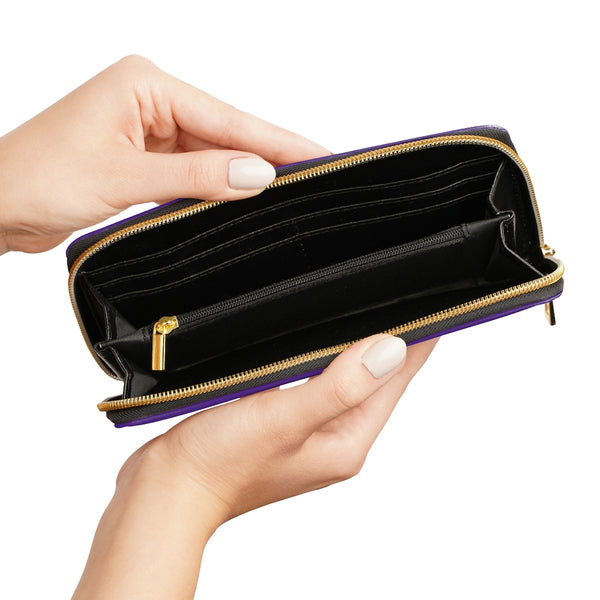 Dark Purple Color Zipper Wallet, Solid Purple Color Best 7.87" x 4.33" Luxury Cruelty-Free Faux Leather Women's Wallet & Purses Compact High Quality Nylon Zip & Metal Hardware, Luxury Long Wallet With Cardholders For Modern Women