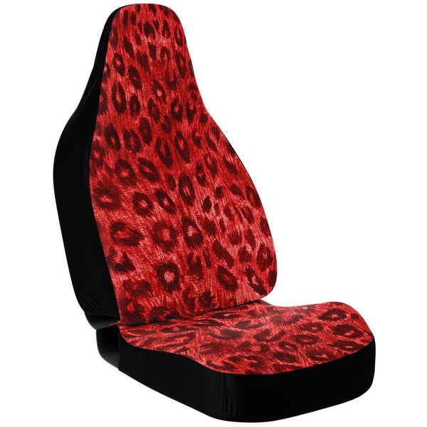Leopard Car Seat Cover, Red Leopard Animal Print Designer Essential Premium Quality Best Machine Washable Microfiber Luxury Car Seat Cover - 2 Pack For Your Car Seat Protection, Cart Seat Protectors, Car Seat Accessories, Pair of 2 Front Seat Covers, Custom Seat Covers