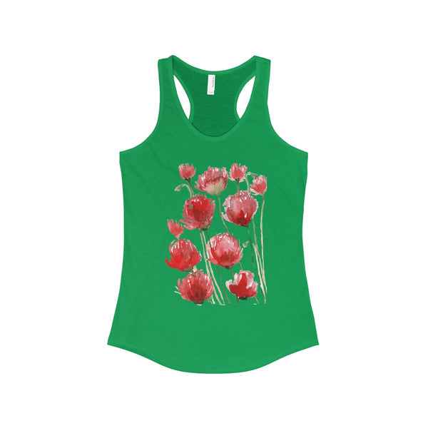 Tadayoshi Red Poppy Flower Floral Print Women's Ideal Racerback Tank - Made in the USA-Tank Top-Solid Kelly Green-XS-Heidi Kimura Art LLC