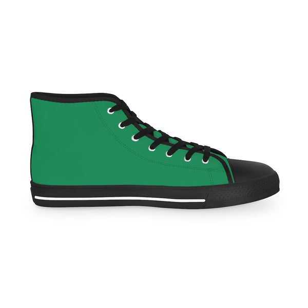 Dark Green Men's High Tops, Dark Green Modern Minimalist Solid Color Best Men's High Top Laced Up Black or White Style Breathable Fashion Canvas Sneakers Tennis Athletic Style Shoes For Men (US Size: 5-14)