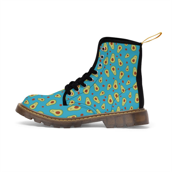 Avocado Women's Canvas Boots, Blue Winter Boots For Vegan Loving Ladies-Women's Boots-Printify-ArtsAdd-Heidi Kimura Art LLC