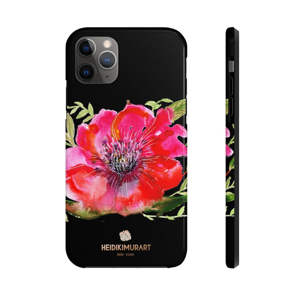 Black Red Hibiscus Phone Case, Flower Floral Print Case Mate Tough Phone Cases-Made in USA - Heidikimurart Limited 