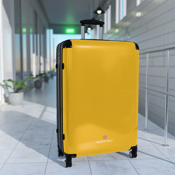 Bright Yellow Solid Color Suitcases, Modern Simple Minimalist Designer Suitcase Luggage (Small, Medium, Large) Unique Cute Spacious Versatile and Lightweight Carry-On or Checked In Suitcase, Best Personal Superior Designer Adult's Travel Bag Custom Luggage - Gift For Him or Her - Made in USA/ UK