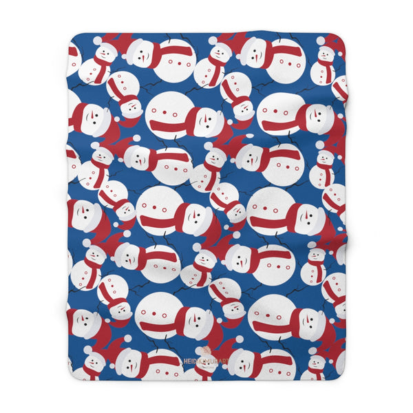 Dark Blue White Red Christmas Cute Fluffy Snowman Print Cozy Sherpa Fleece Blanket-Blanket-60" x 80"-Heidi Kimura Art LLC