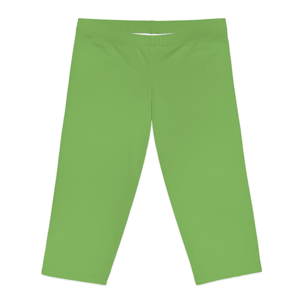 Light Green Women's Capri Leggings, Knee-Length Polyester Capris Tights-Made in USA (US Size: XS-2XL)