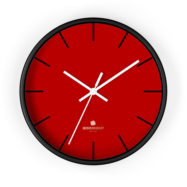 Ruby Red Solid Color Large Plain Designer 10" Diameter Wall Clock- Made in USA-Wall Clock-10 in-Black-White-Heidi Kimura Art LLC