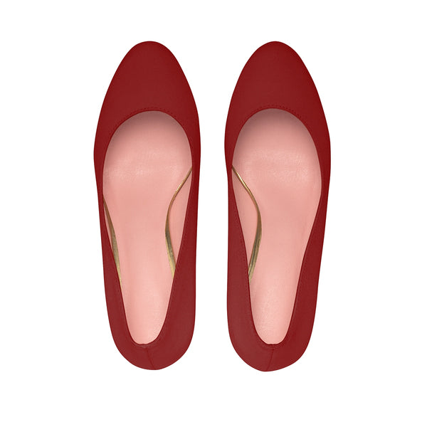 Burgundy Red Solid Color Print Luxury Essential Women's Platform Heels (US Size: 5-11)-4 inch Heels-Heidi Kimura Art LLC