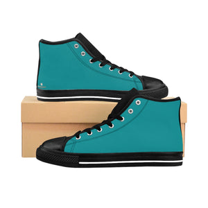 Classic Blue Teal Solid Color Women's High Top Sneakers Running Shoes (US Size 6-12)-Women's High Top Sneakers-US 9-Heidi Kimura Art LLC Teal Blue Women's Sneakers, Classic Blue Teal Solid Color Women's High Top Sneakers Running Shoes (US Size 6-12)