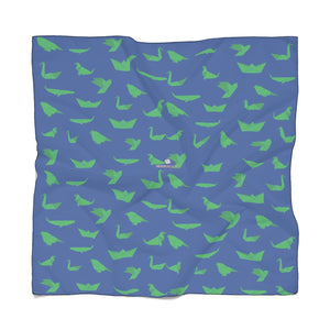Blue Japanese Poly Scarf, Cute Fashion Accessories For Men/Women- Made in USA-Accessories-Printify-Poly Voile-25 x 25 in-Heidi Kimura Art LLC Blue Japanese Poly Scarf, Cute Green Crane Birds Print Lightweight Delicate Sheer Poly Voile or Poly Chiffon 25"x25" or 50"x50" Luxury Designer Fashion Accessories- Made in USA, Fashion Sheer Soft Light Polyester Square Scarf