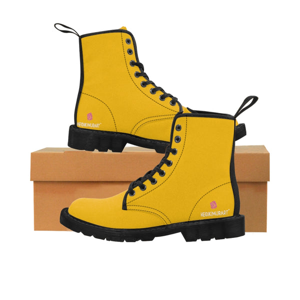Yellow Color Best Men's Boots, Solid Yellow Color Hiking Combat Lace Up Fashion Boots For Men