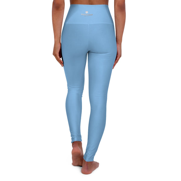 Light Blue Workout Pants, High Waisted Yoga Leggings, Solid Color Long Women Yoga Tights-All Over Prints-Printify-Heidi Kimura Art LLC