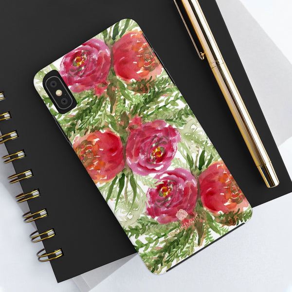 Red Orange Floral Print Phone Case, Flower Case Mate Tough Phone Cases-Made in USA - Heidikimurart Limited 